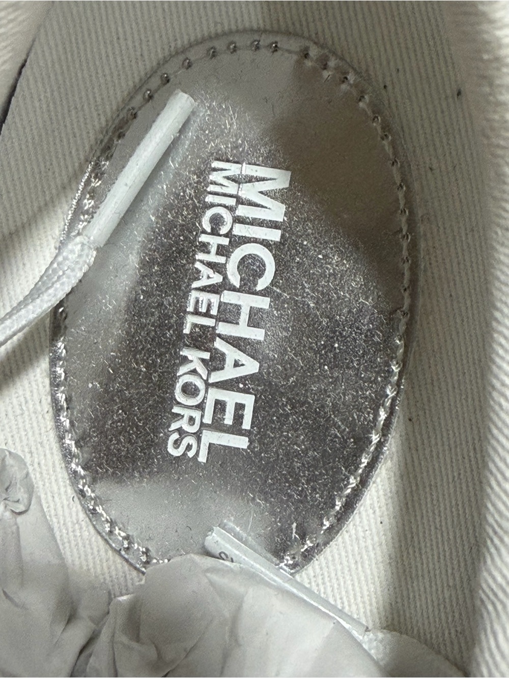 Michael Kors White and Silver Metallic Panel Sneakers - Picture 7 of 8